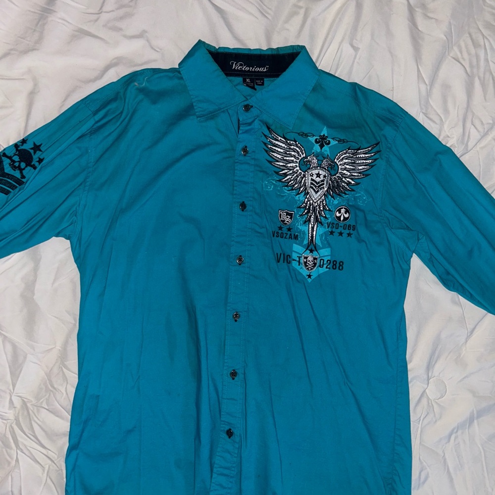 Vintage Mallgoth Victorious Button Front Shirt Y2K Size XL Long Sleeve